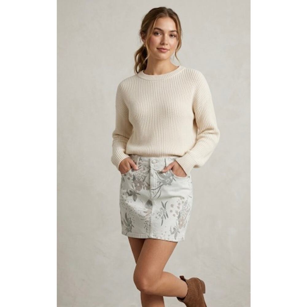 DEAR JOHN Mini Skirt Whitewash Floral Print Size 26